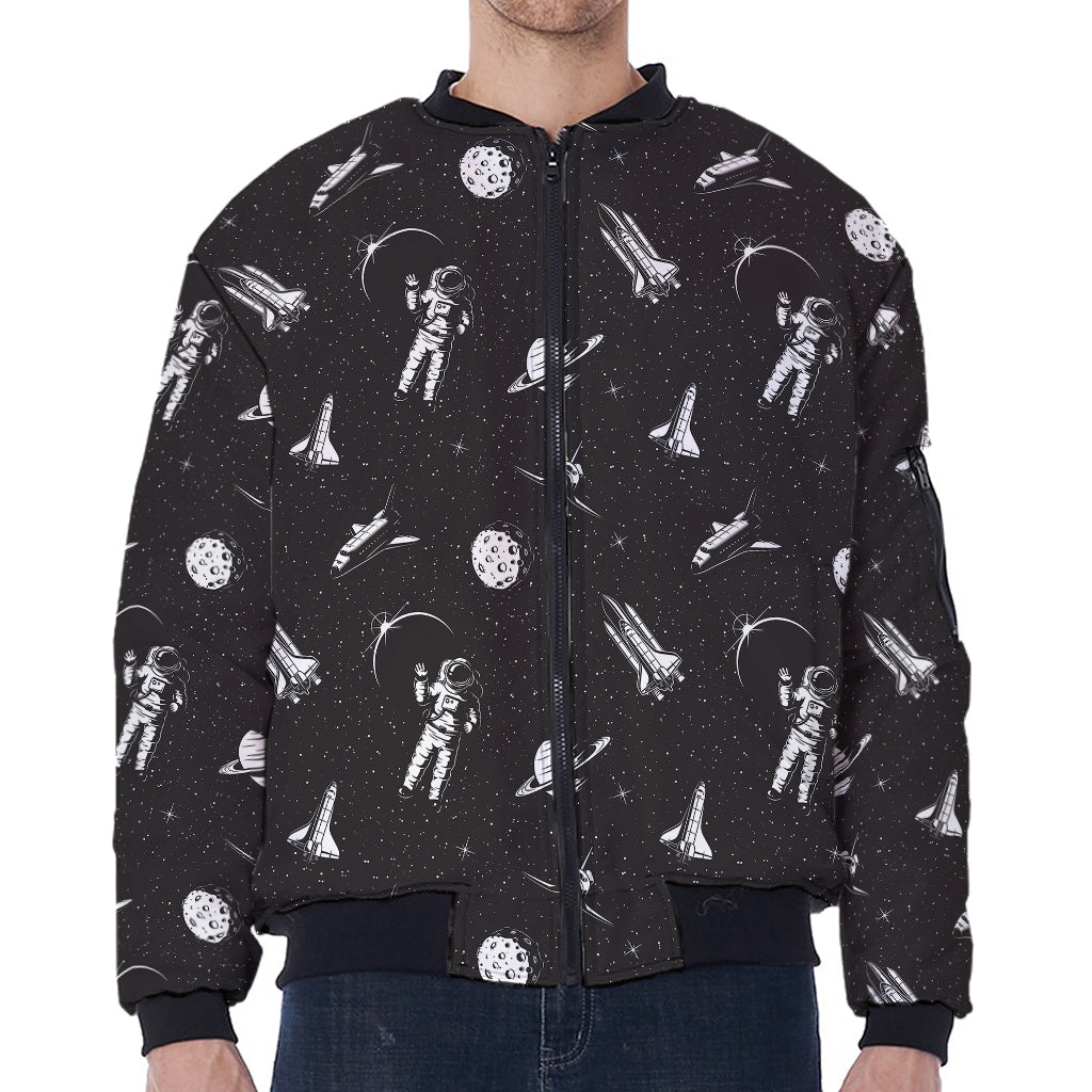 Astronaut In Space Pattern Print Zip Sleeve Bomber Jacket