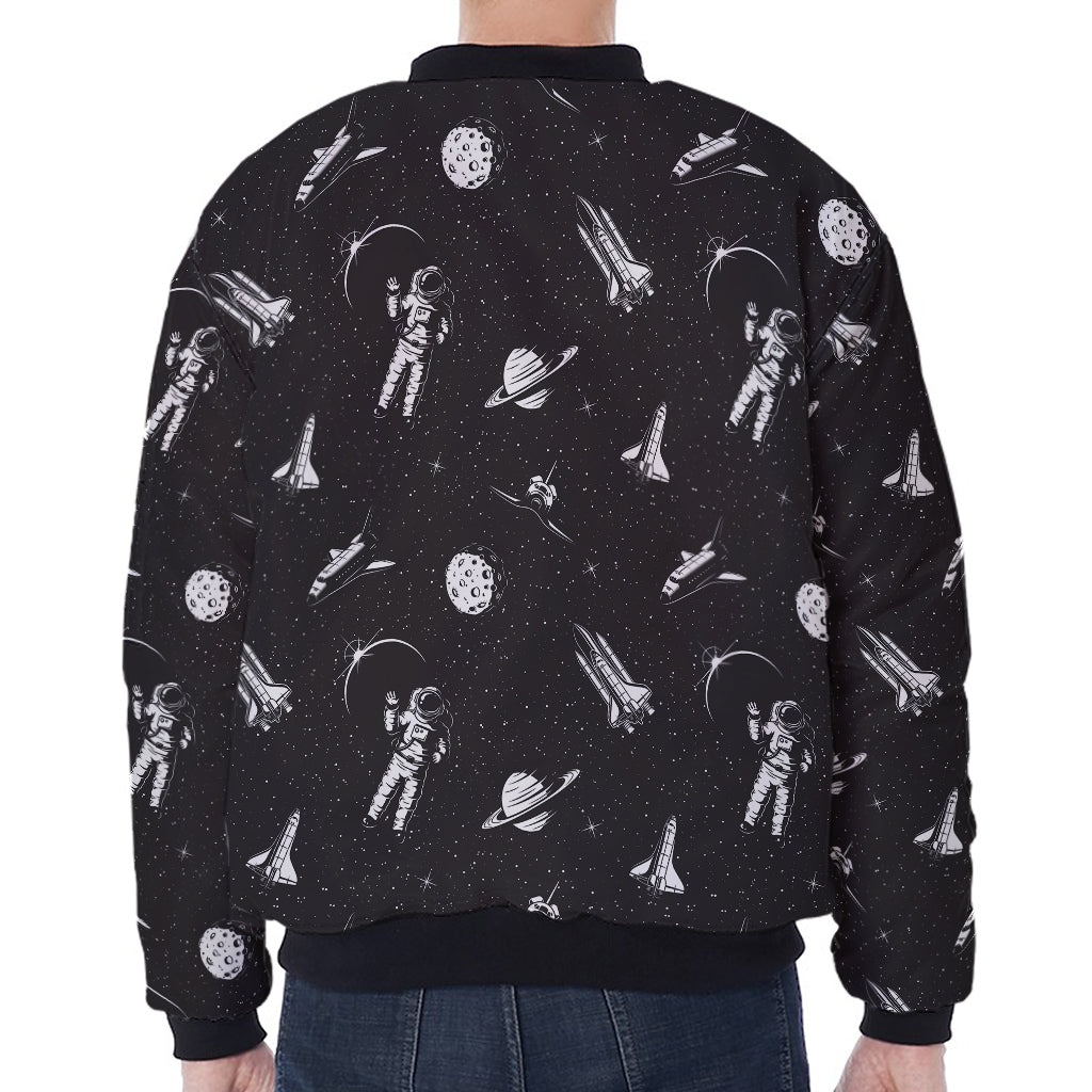 Astronaut In Space Pattern Print Zip Sleeve Bomber Jacket