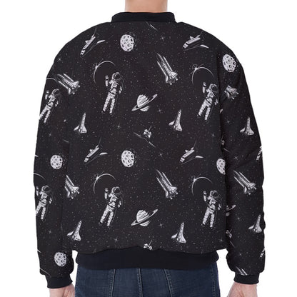Astronaut In Space Pattern Print Zip Sleeve Bomber Jacket