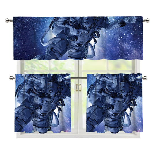 Astronaut On Space Mission Print 3 Piece Kitchen Curtains