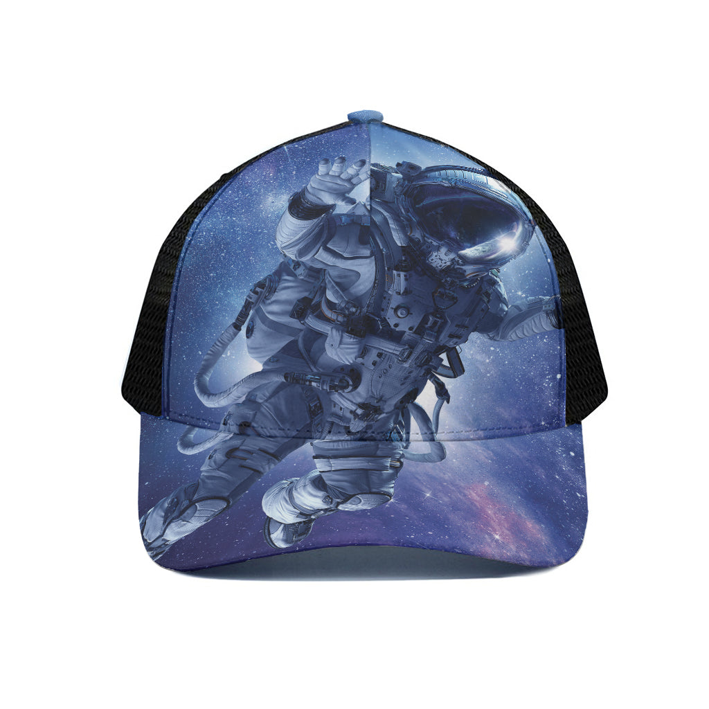 Astronaut On Space Mission Print Black Mesh Trucker Cap