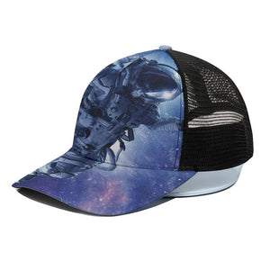 Astronaut On Space Mission Print Black Mesh Trucker Cap