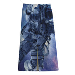 Astronaut On Space Mission Print Cotton Front Slit Maxi Skirt