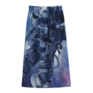 Astronaut On Space Mission Print Cotton Front Slit Maxi Skirt