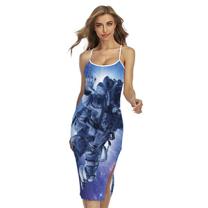 Astronaut On Space Mission Print Cross Back Cami Dress