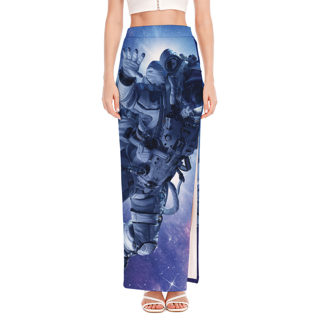 Astronaut On Space Mission Print High Slit Maxi Skirt