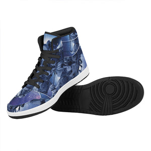 Astronaut On Space Mission Print High Top Leather Sneakers