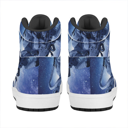 Astronaut On Space Mission Print High Top Leather Sneakers