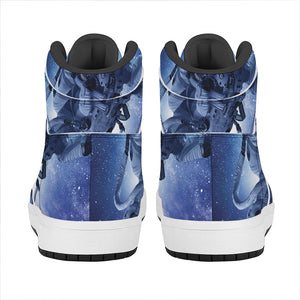 Astronaut On Space Mission Print High Top Leather Sneakers