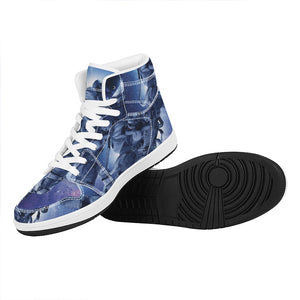 Astronaut On Space Mission Print High Top Leather Sneakers