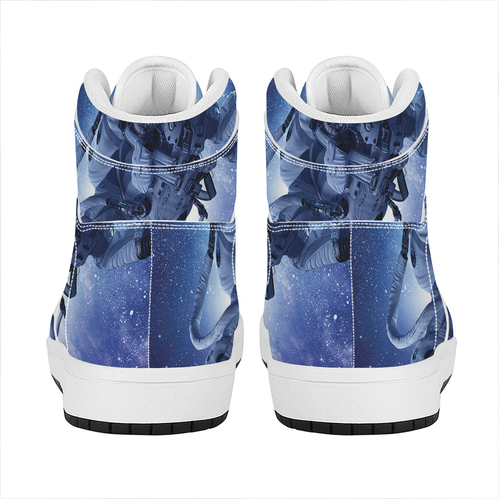 Astronaut On Space Mission Print High Top Leather Sneakers