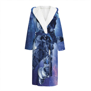 Astronaut On Space Mission Print Hooded Bathrobe