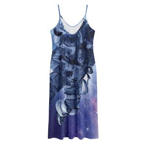 Astronaut On Space Mission Print Jersey Midi Cami Dress