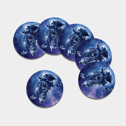 Astronaut On Space Mission Print Leather Coaster Set