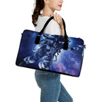 Astronaut On Space Mission Print Leather Duffle Bag