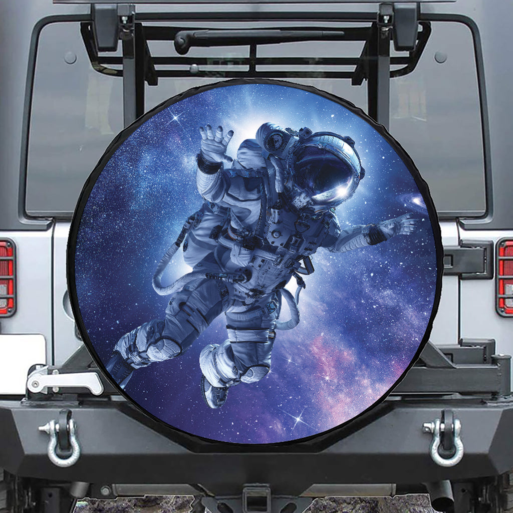 Astronaut On Space Mission Print Leather Spare Tire Cover