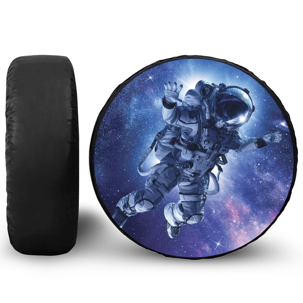 Astronaut On Space Mission Print Leather Spare Tire Cover