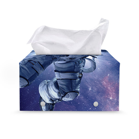 Astronaut On Space Mission Print Leather Tissue Box Cover