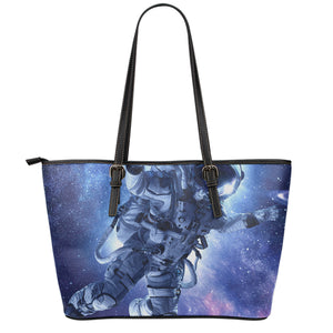 Astronaut On Space Mission Print Leather Tote Bag