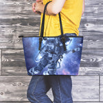 Astronaut On Space Mission Print Leather Tote Bag