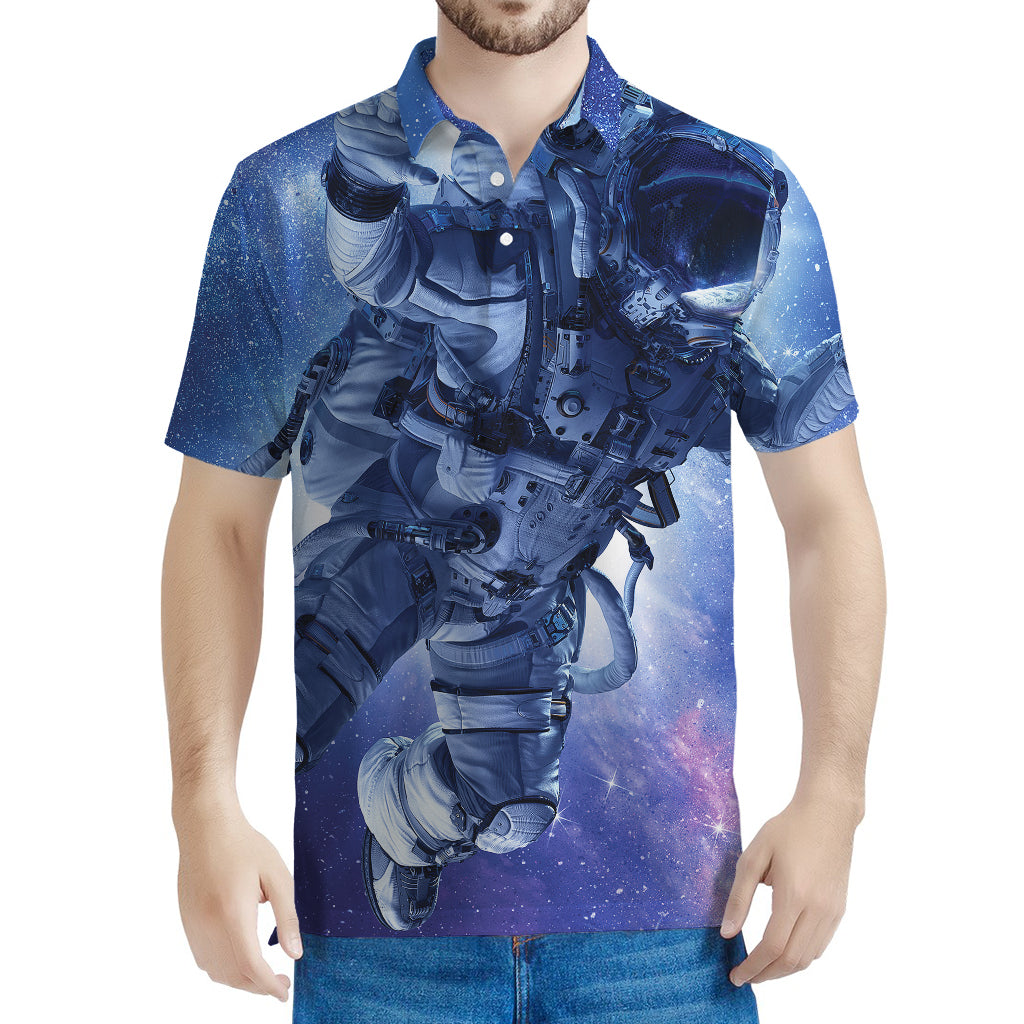 Astronaut On Space Mission Print Men's Polo Shirt