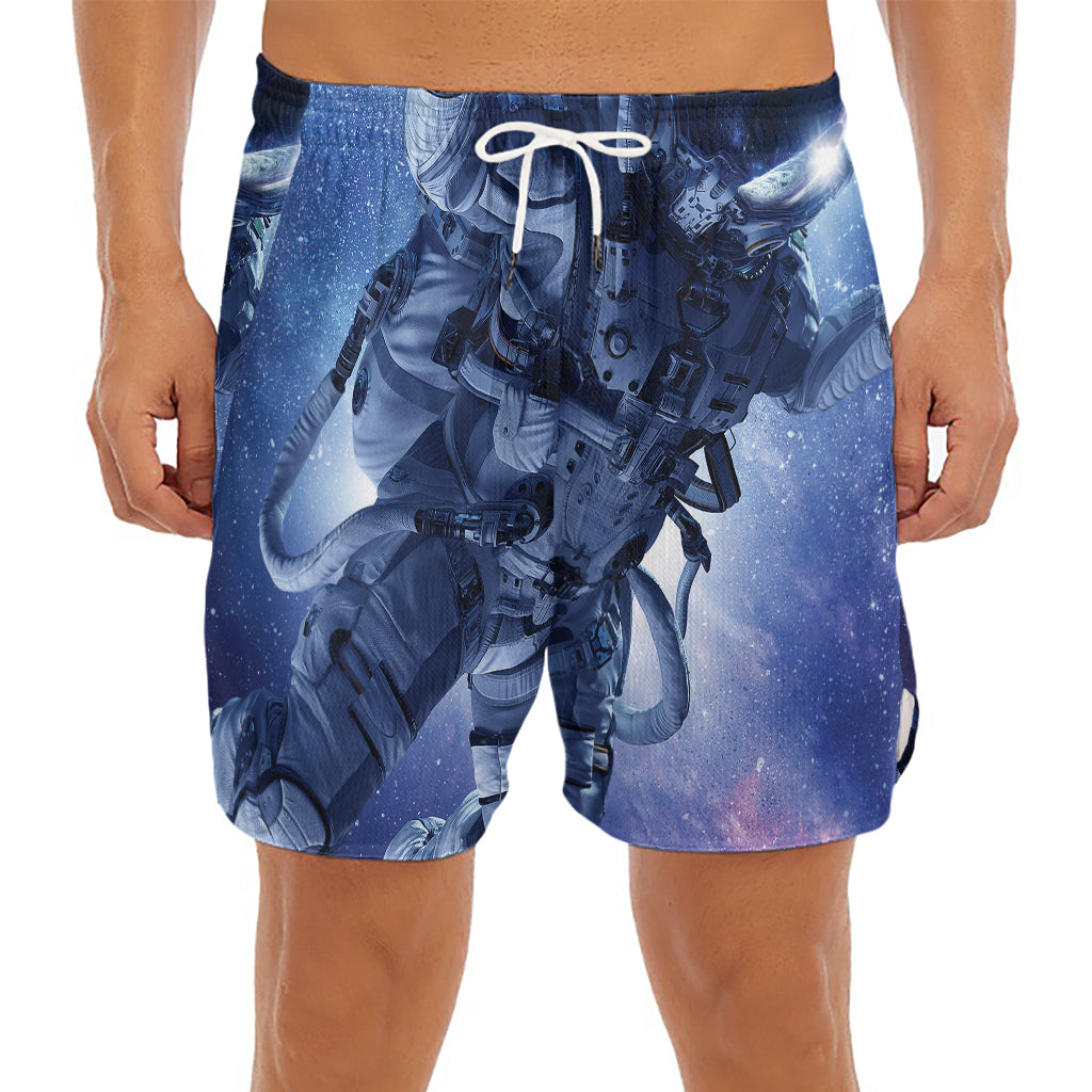 Astronaut On Space Mission Print Men's Split Running Shorts