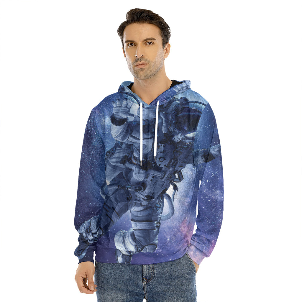 Astronaut On Space Mission Print Men's Velvet Pullover Hoodie