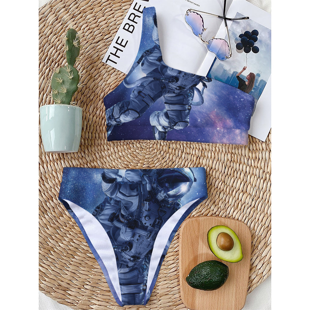 Astronaut On Space Mission Print One Shoulder Bikini Top