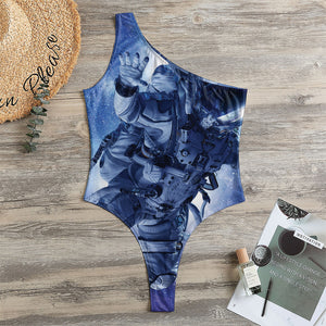 Astronaut On Space Mission Print One Shoulder Bodysuit