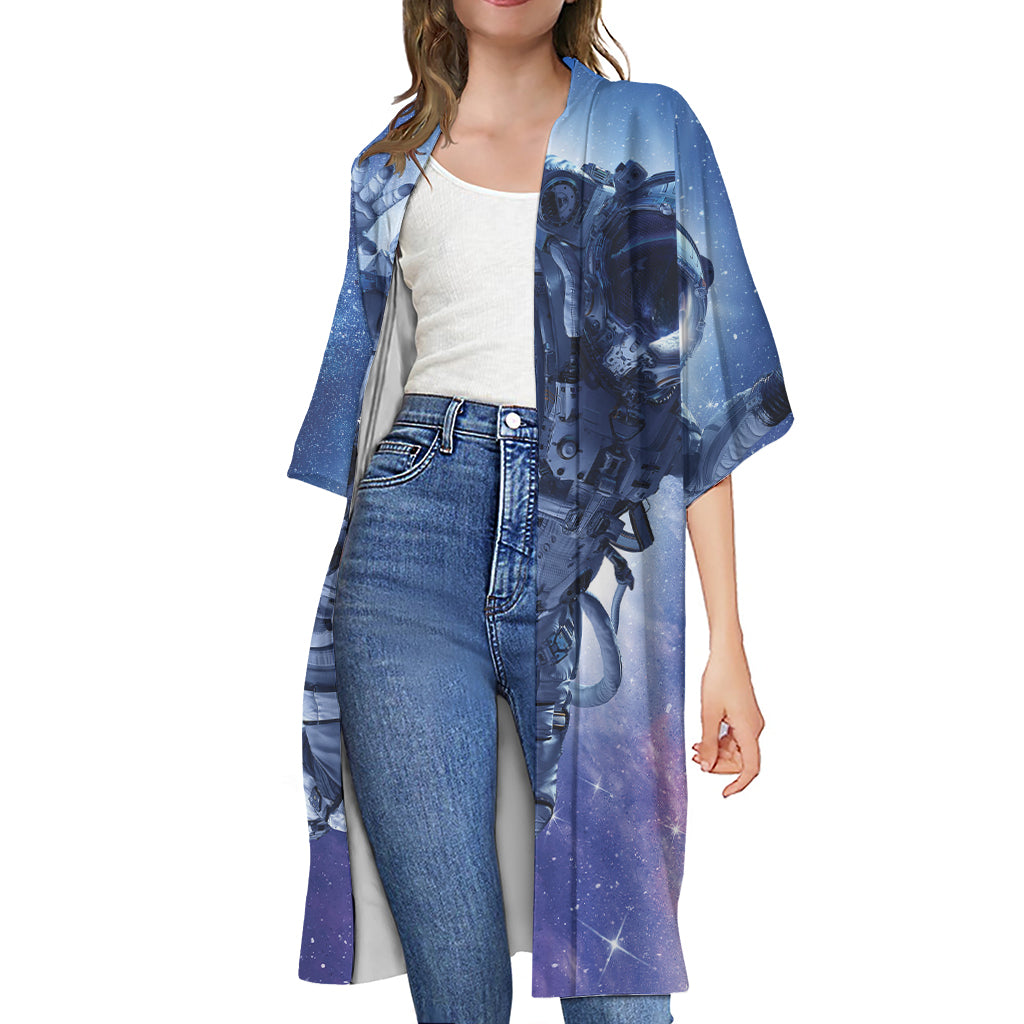 Astronaut On Space Mission Print Open Front Beach Cover Up