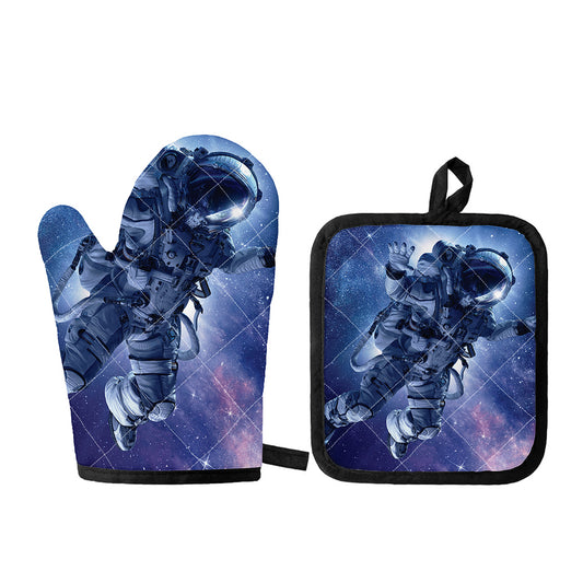 Astronaut On Space Mission Print Oven Mitt And Pot Holder Set