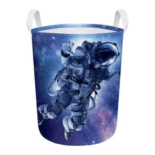 Astronaut On Space Mission Print Round Laundry Basket