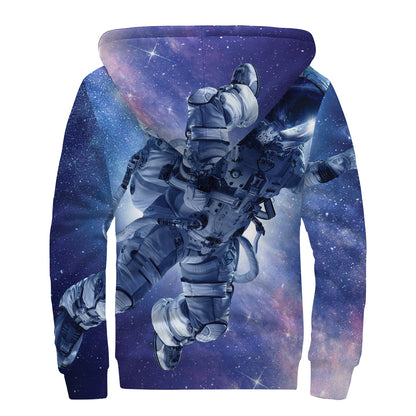 Astronaut On Space Mission Print Sherpa Lined Zip Up Hoodie