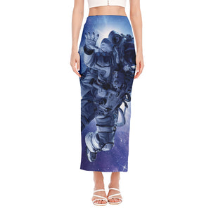 Astronaut On Space Mission Print Side Slit Maxi Skirt