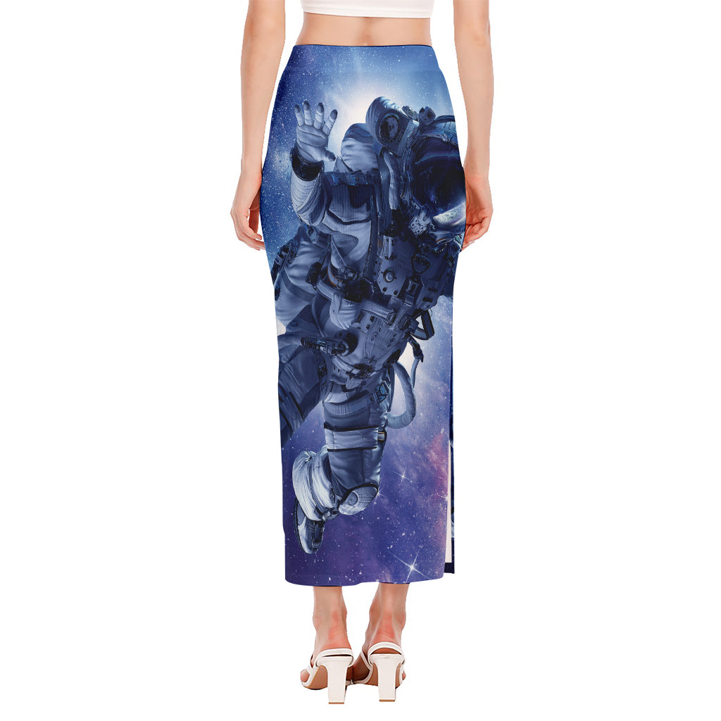 Astronaut On Space Mission Print Side Slit Maxi Skirt