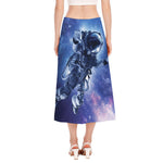 Astronaut On Space Mission Print Side Slit Midi Skirt