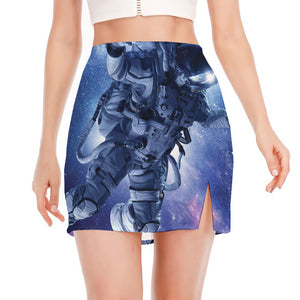 Astronaut On Space Mission Print Side Slit Mini Skirt