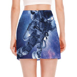 Astronaut On Space Mission Print Side Slit Mini Skirt