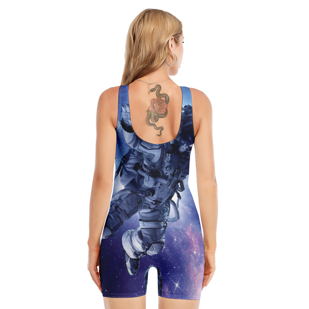 Astronaut On Space Mission Print Sleeveless One Piece Swimsuit