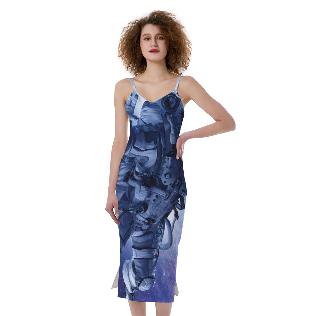 Astronaut On Space Mission Print Slim Fit Midi Cami Dress