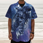 Astronaut On Space Mission Print Textured Short Sleeve Shirt