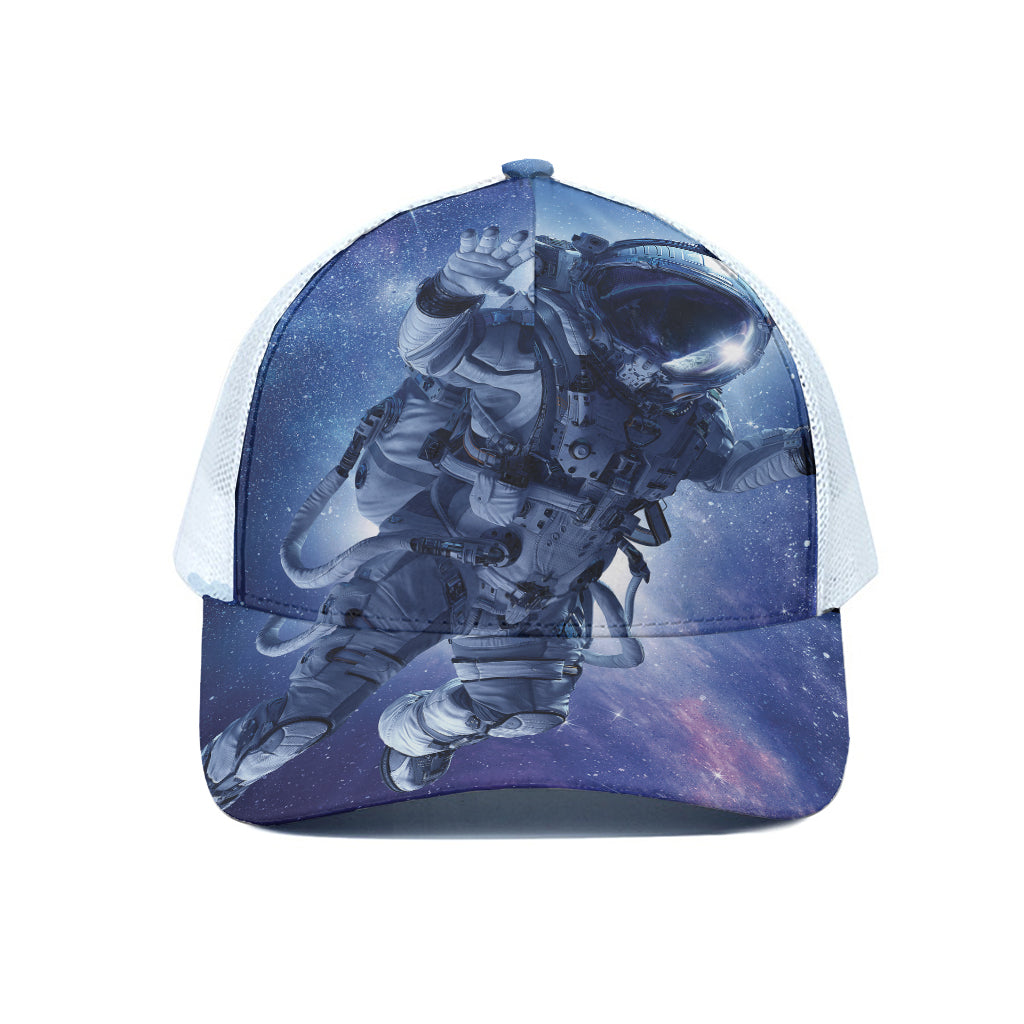 Astronaut On Space Mission Print White Mesh Trucker Cap