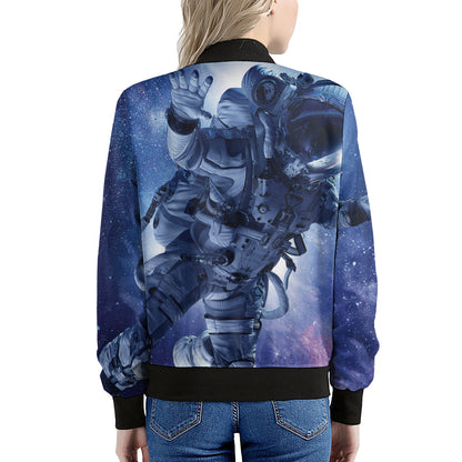 Astronaut On Space Mission Print Women's Bomber Jacket