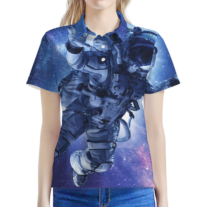 Astronaut On Space Mission Print Women's Polo Shirt