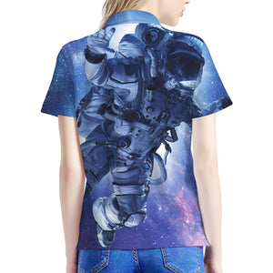 Astronaut On Space Mission Print Women's Polo Shirt