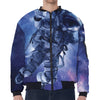 Astronaut On Space Mission Print Zip Sleeve Bomber Jacket