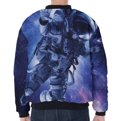 Astronaut On Space Mission Print Zip Sleeve Bomber Jacket