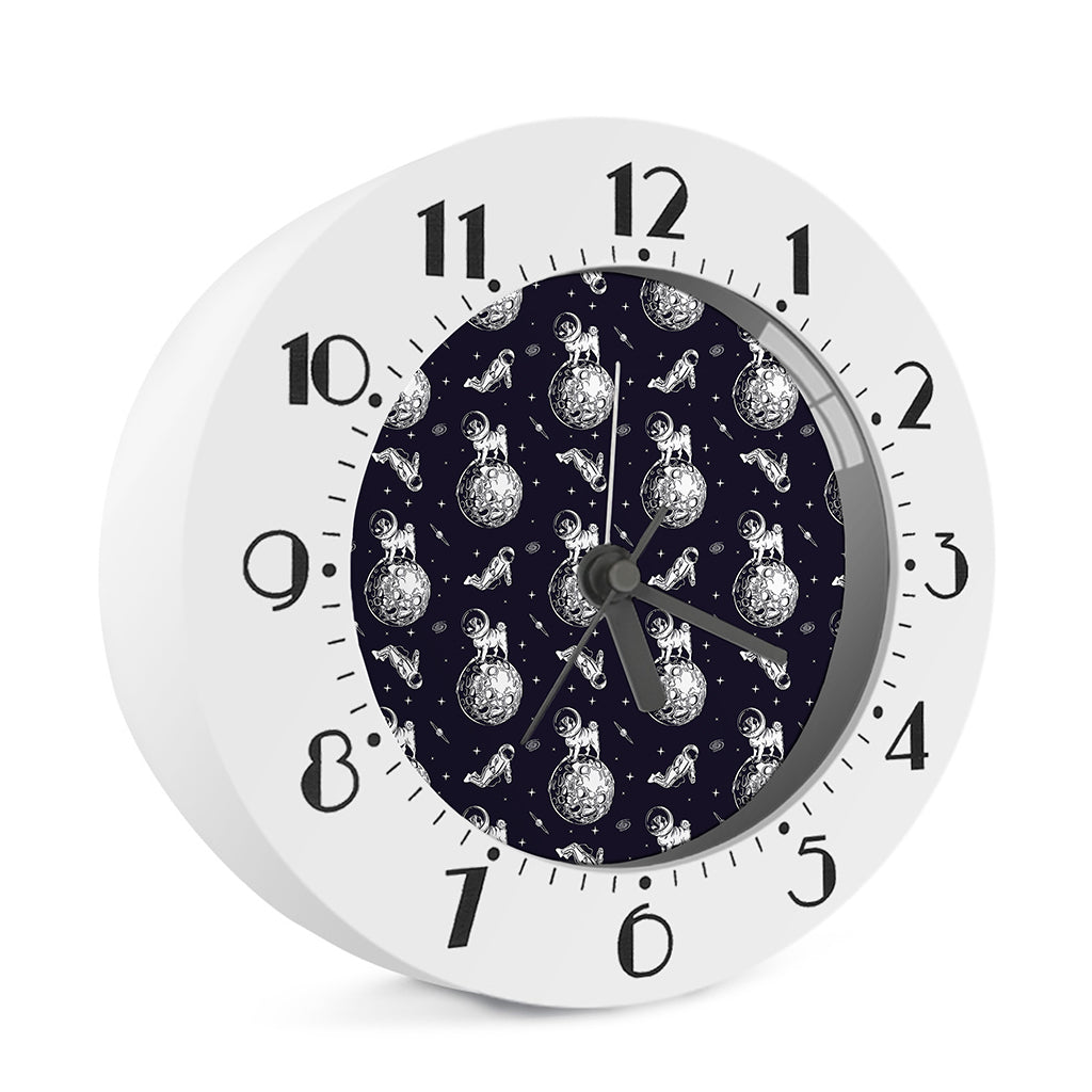 Astronaut Pug In Space Pattern Print Alarm Clock