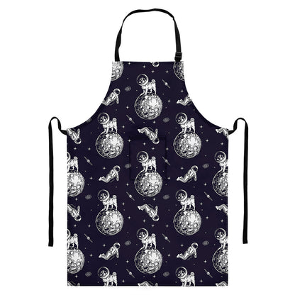 Astronaut Pug In Space Pattern Print Bib Apron With Pocket