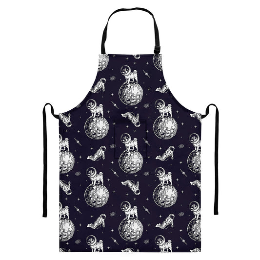 Astronaut Pug In Space Pattern Print Bib Apron With Pocket